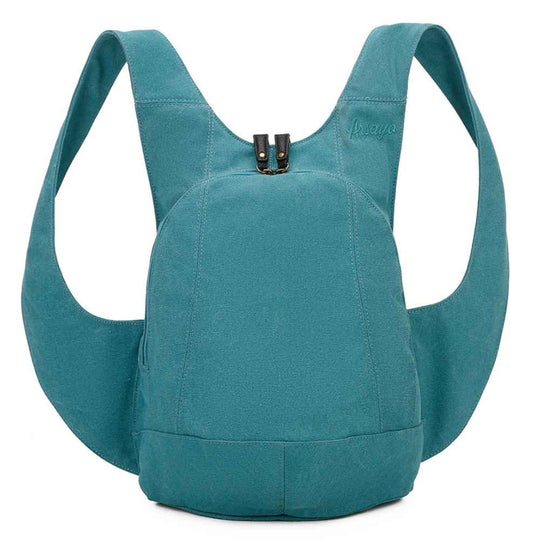 Sac à dos Estival Arsayo bleu turquoise toile confortable ergonomique antivol sécurise vegane face