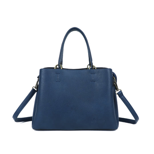 Vue de face du sac à main  bleu marine  sécurisé Arsayo Passiflore