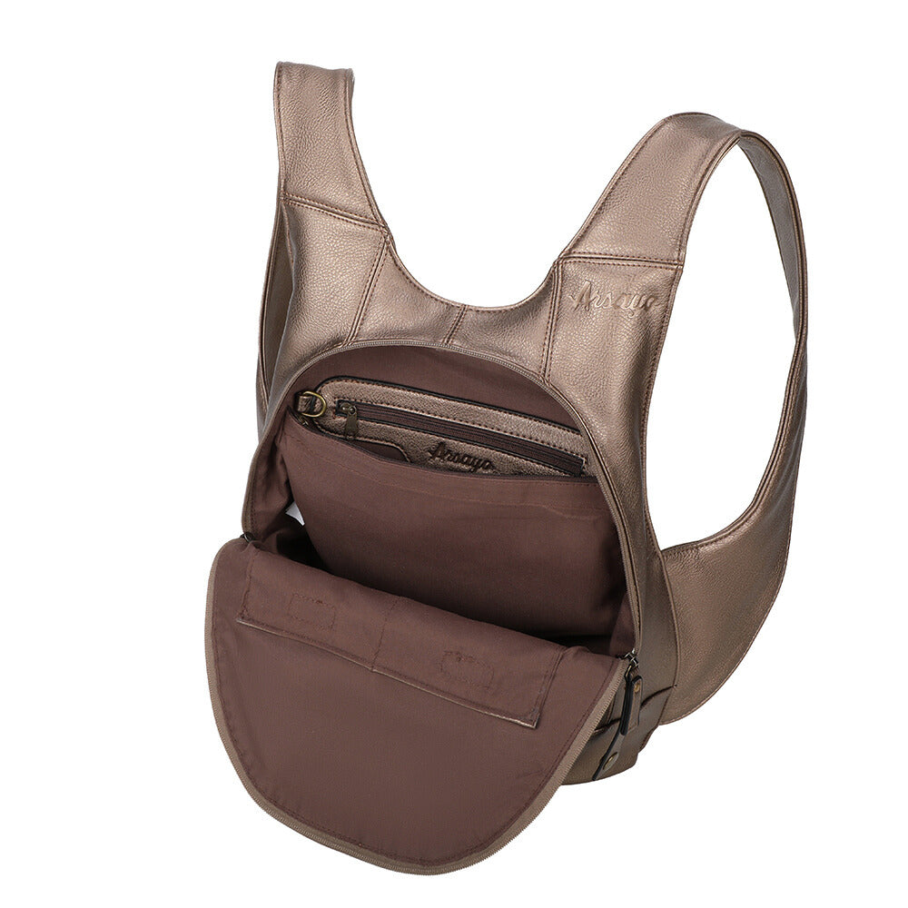 Sac à dos bronze confortable ergonomique antivol sécurise vegane ecoresponsable cuir