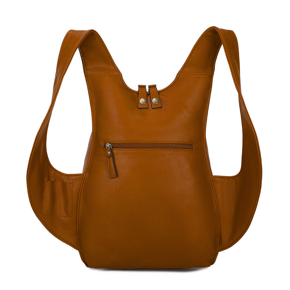 Sac à dos marron camel confortable ergonomique antivol sécurise vegane ecoresponsable cuir