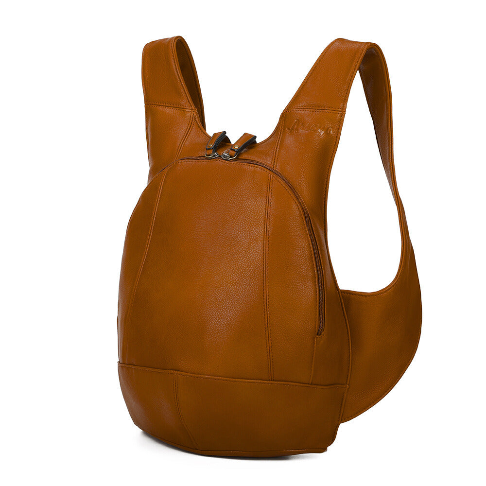 Sac à dos marron camel confortable ergonomique antivol sécurise vegane ecoresponsable cuir