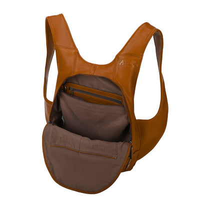 Sac à dos marron camel confortable ergonomique antivol sécurise vegane ecoresponsable cuir