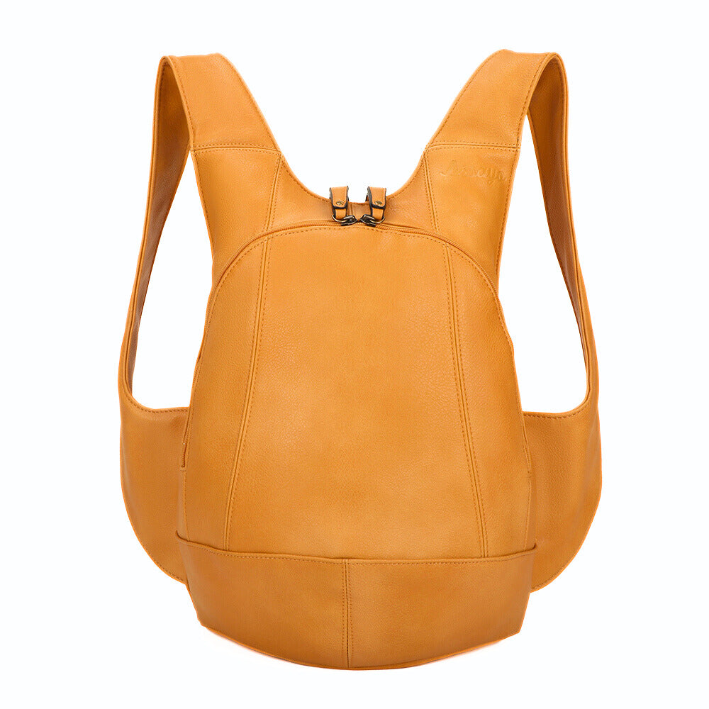 Sac à dos jaune moutarde confortable ergonomique antivol sécurise vegane ecoresponsable cuir