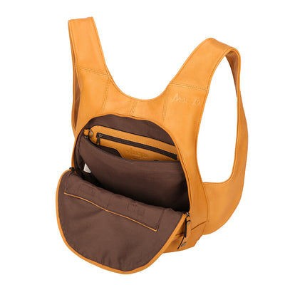 Sac à dos jaune moutarde confortable ergonomique antivol sécurise vegane 