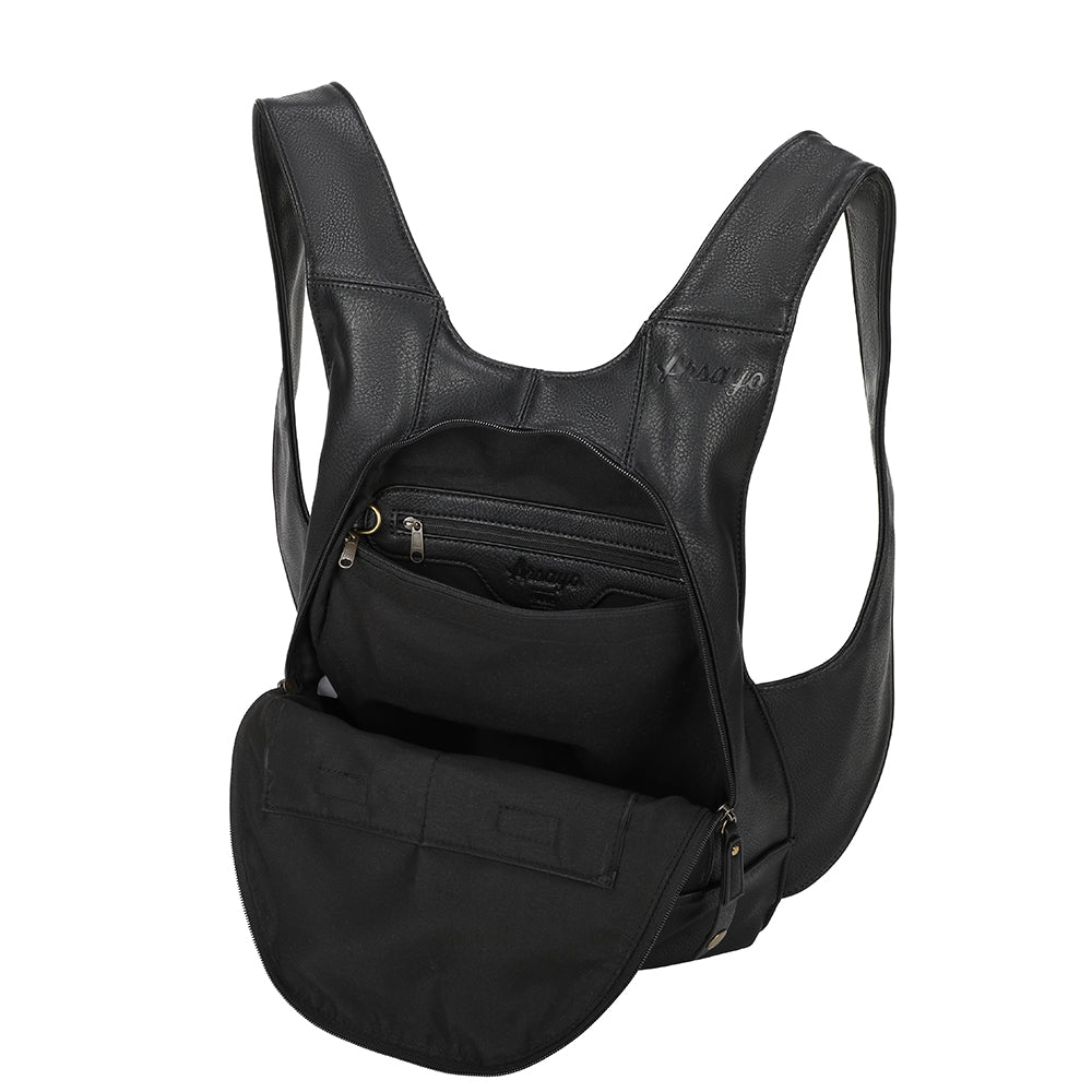 Sac à dos noir confortable ergonomique antivol sécurise vegane ecoresponsable cuir