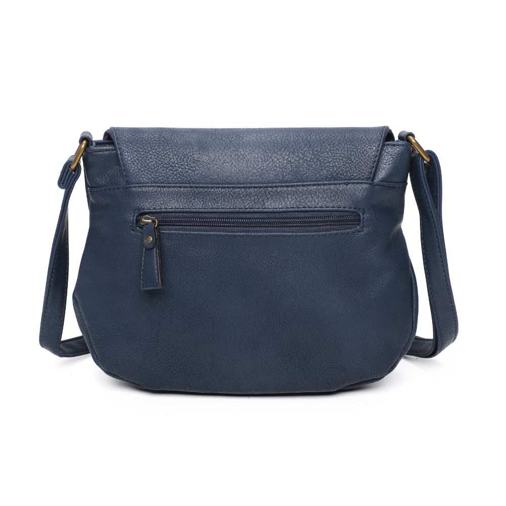 Sac besace bleu marine cuir vegan pratique arriere