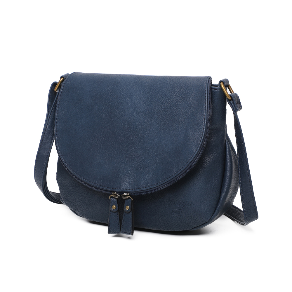 Sac besace bleu marine cuir vegan pratique cote