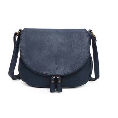 Sac besace bleu marine cuir vegan pratique face