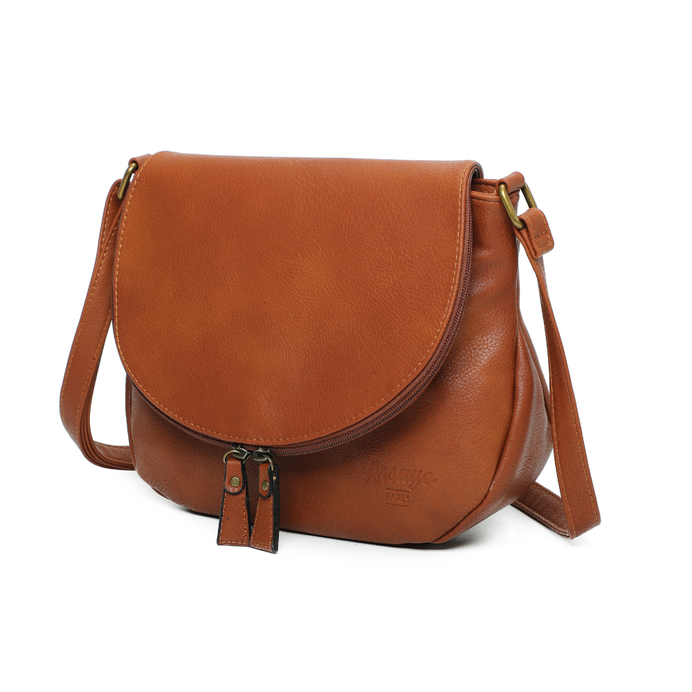 Sac besace camel cuir vegan pratique cote