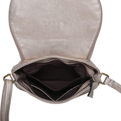 Sac besace champagne cuir vegan pratique interieur