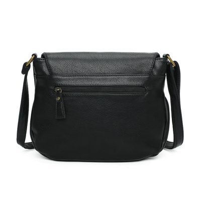 Sac besace noir cuir vegan pratique arriere