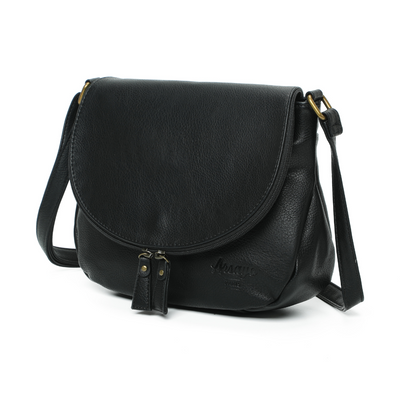 Sac besace noir cuir vegan pratique cote