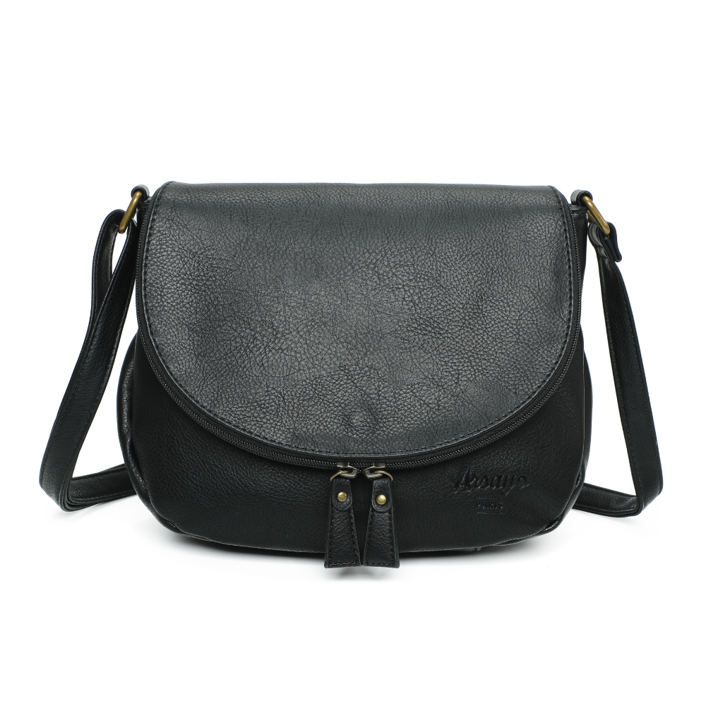 Sac besace noir cuir vegan pratique face