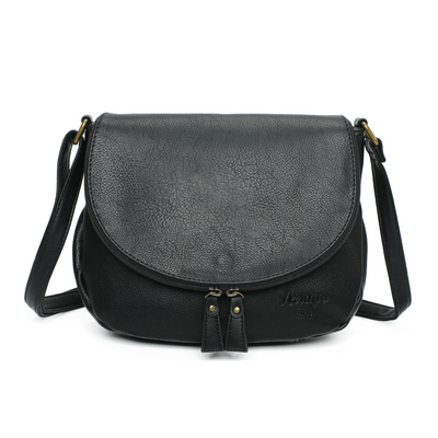 Sac besace noir cuir vegan pratique face