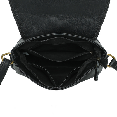 Sac besace noir cuir vegan pratique interieur