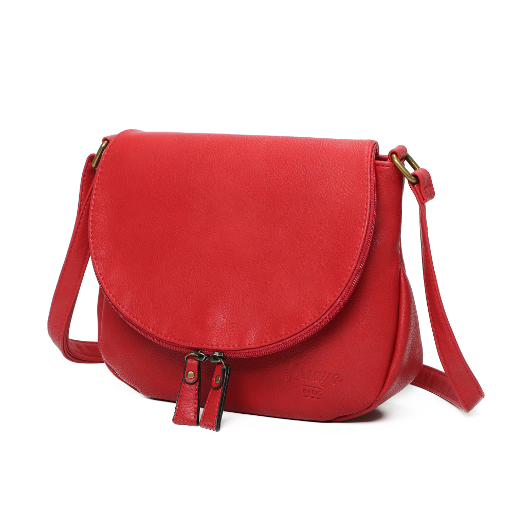 Sac besace rouge cuir vegan pratique cote