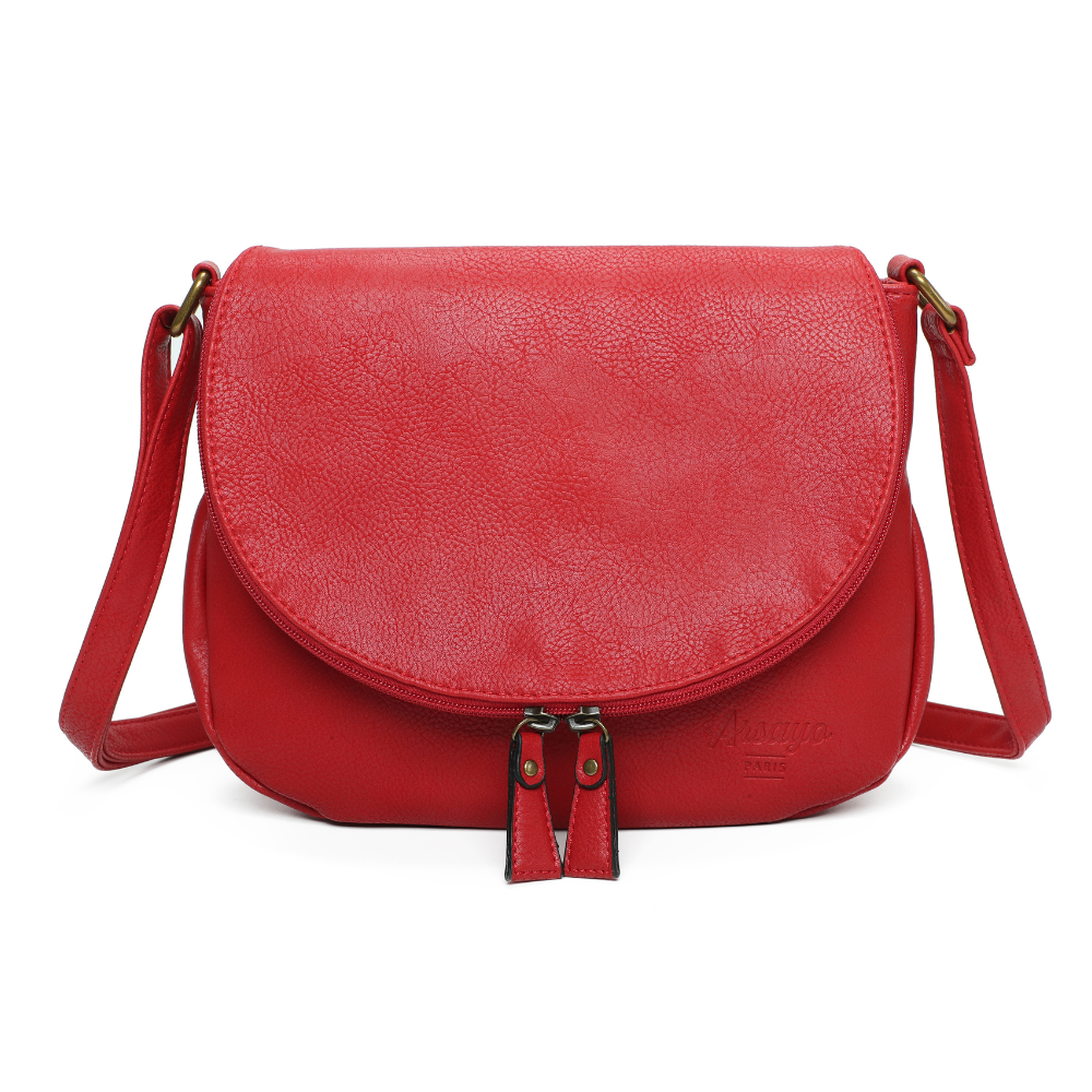 Sac besace rouge cuir vegan pratique face