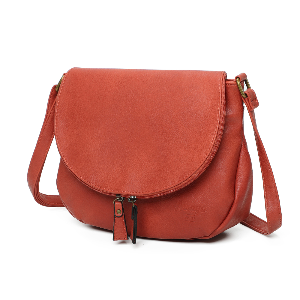 Sac besace rouille cuir vegan pratique cote