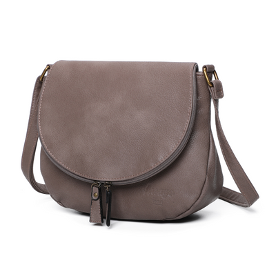 Sac besace taupe cuir vegan pratique cote