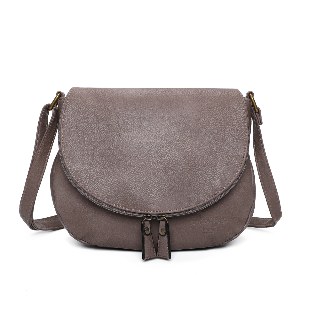 Sac besace taupe cuir vegan pratique face