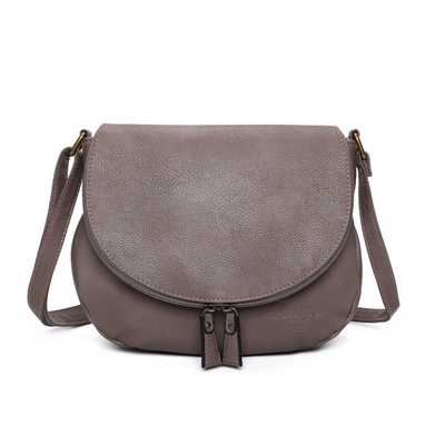 Sac besace taupe cuir vegan pratique face