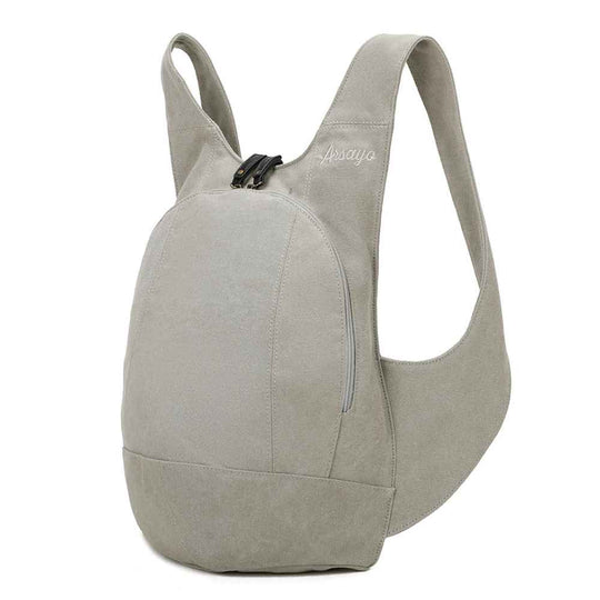 Sac à dos Estival Arsayo gris clair toile confortable ergonomique antivol sécurise vegane cote